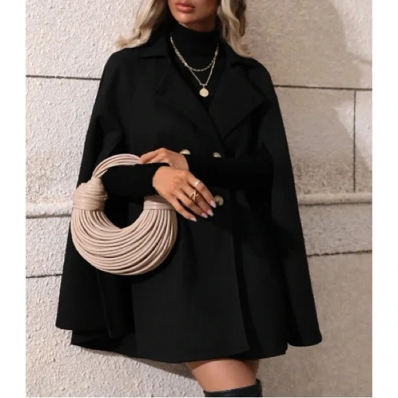 Classic Button Up Double Breasted Cape Jacket - Picture 10 of 16